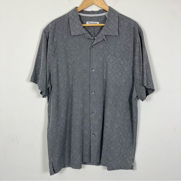 Tommy Bahama Gray Diamond Button Down Shirt- 100% Silk- Size XLarge - Picture 1 of 4
